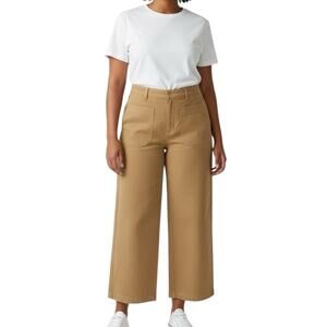 NWT Caslon Khaki Wide Leg Pants Patch Pockets Elastic Waist Size 16